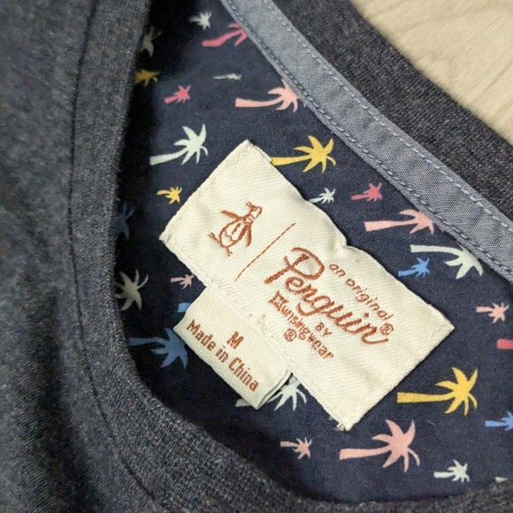 Original Penguin pocketed tshirt sz Medium heathered dk gray and navy - Picture 4 of 5